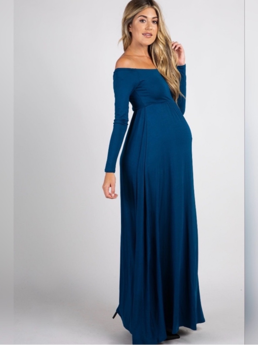 Off-Shoulder PinkBlush Maternity Maxi Dress